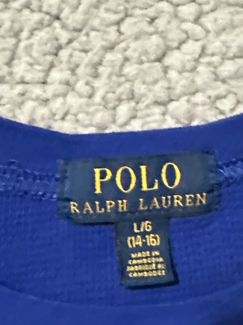 Polo Ralph Lauren Boys Blue Waffle Knit Long Sleeve Shirt Size L 14-16